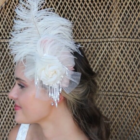 Ostrich Feather Fascinator Clip Elegant Formal Hair Accessory Vintage Style main image 4
